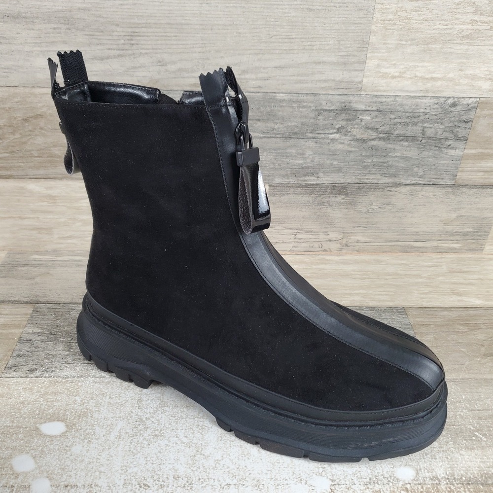 Torgeis‎ Moira Womens Ankle Boots Sz 8 Black Suede Back & Front Zip Round Toe